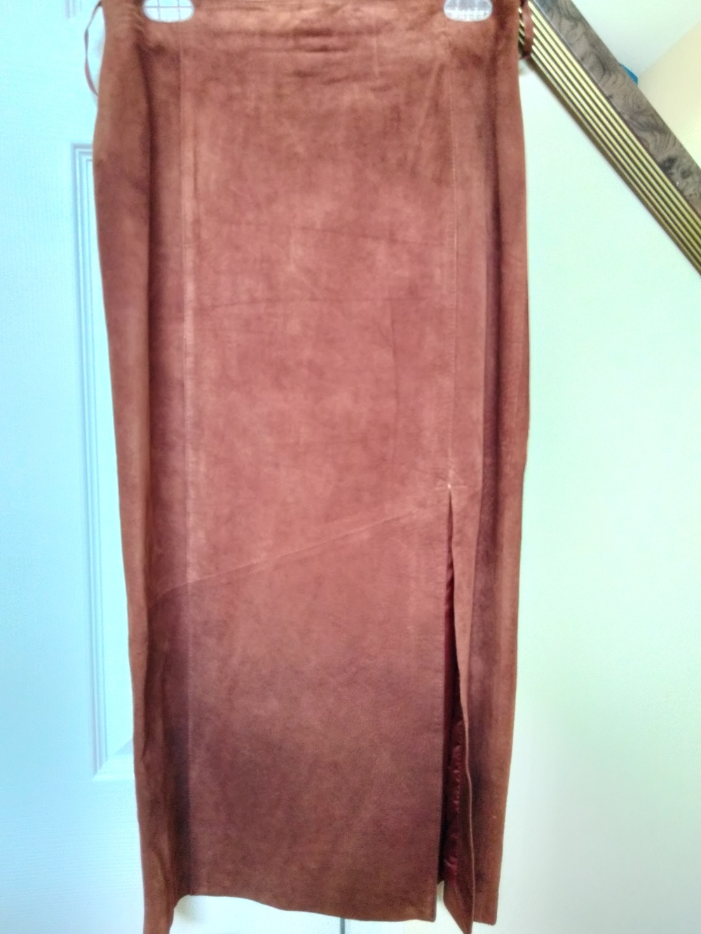 Women's Brown Suede Maxi Skirt with Side Slit